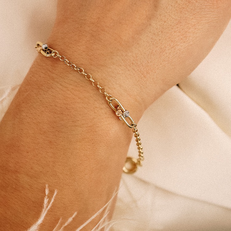 Bransoletka złota – kulki dwa kolory – Złoto próba 585 - Jubiler Brilliance