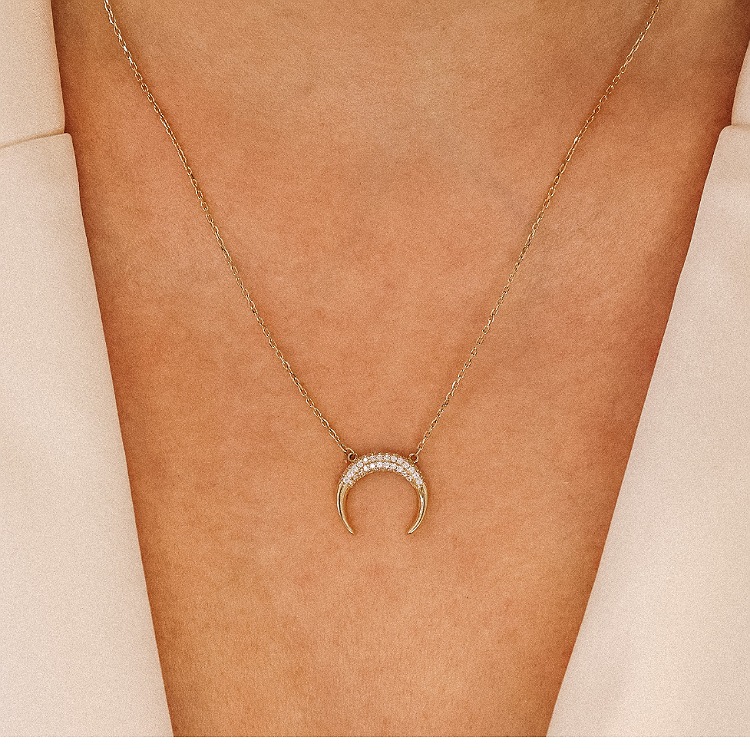 Celebrytka złota – półksiężyc z cyrkoniami – Złoto próba 585 - Jubiler Brilliance