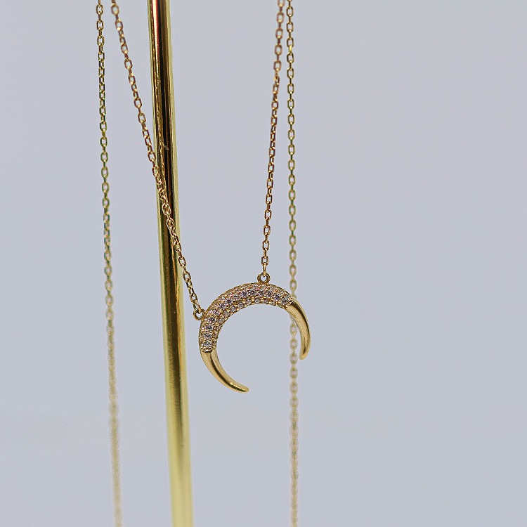 Celebrytka złota – półksiężyc z cyrkoniami – Złoto próba 585 - Jubiler Brilliance