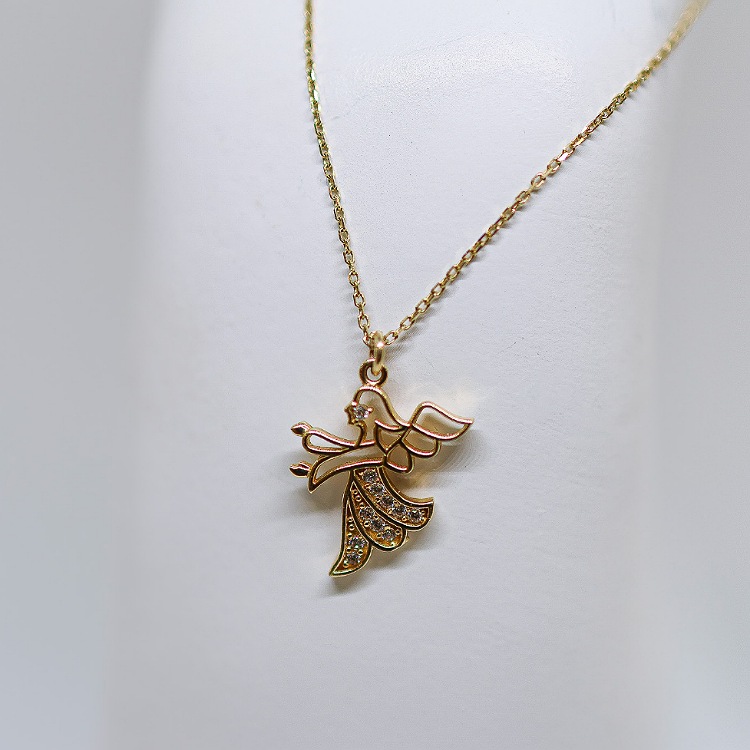 Naszyjnik złoty – aniołek z cyrkoniami – Złoto próba 585 - Jubiler Brilliance