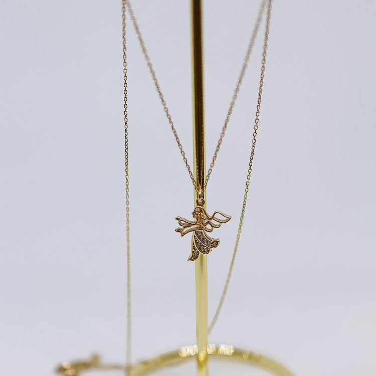 Naszyjnik złoty – aniołek z cyrkoniami – Złoto próba 585 - Jubiler Brilliance