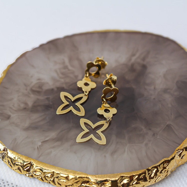 Kolczyki sztyft koniczynka długie – Złoto próba 585 - Jubiler Brilliance