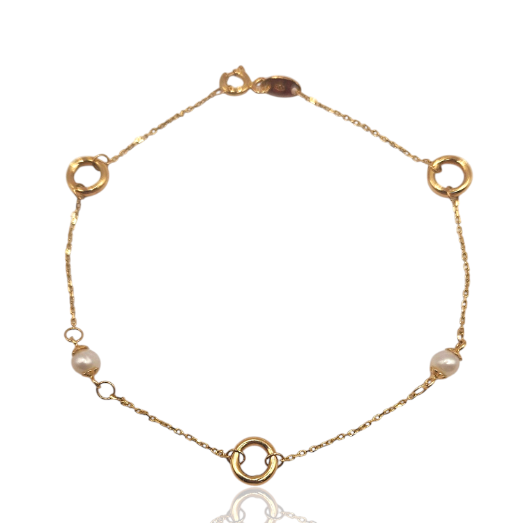 Bransoletka złota – kółka i perełki – Złoto próba 585