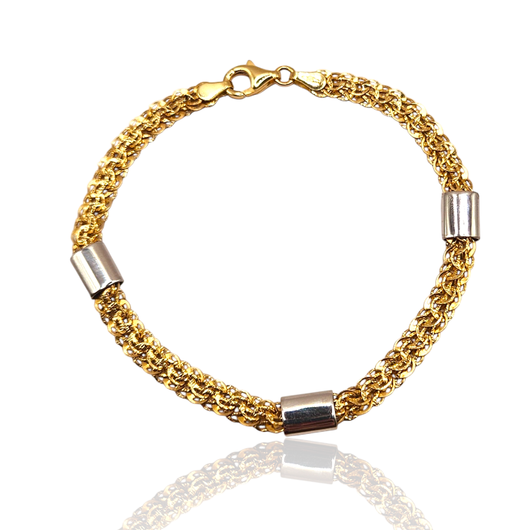 Bransoletka złota – pleciona z białymi blaszkami – Złoto próba 585