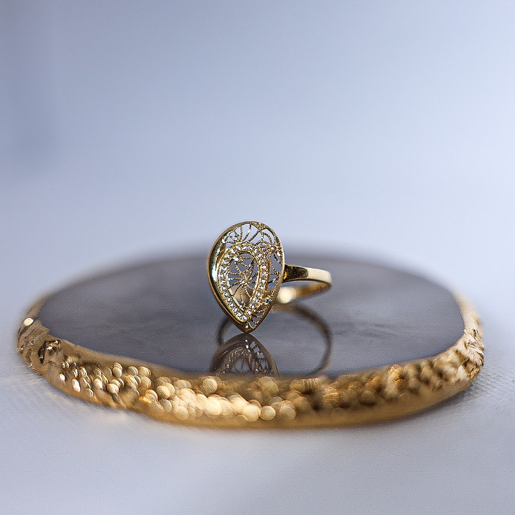 Pierścionek złoty – łezka ażur rozmiar 19 – Złoto próba 585 - Jubiler Brilliance