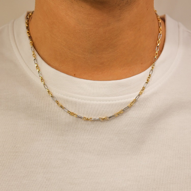 Łańcuszek złoty – ozdobny z białym złotem 50cm – Złoto próba 585 - Jubiler Brilliance