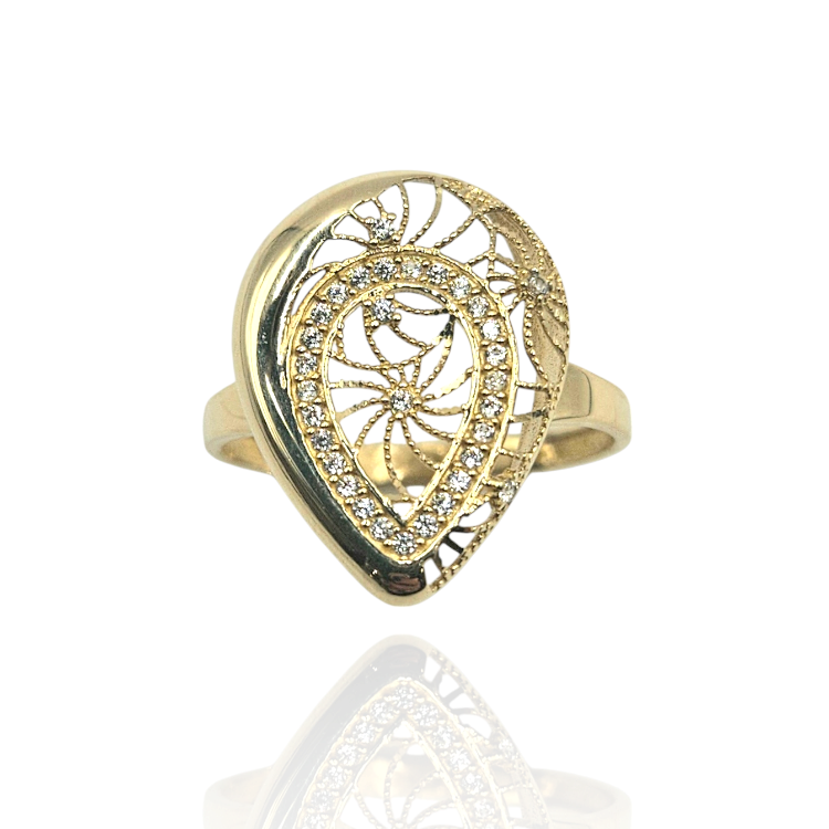 Pierścionek złoty – łezka ażur rozmiar 19 – Złoto próba 585 - Jubiler Brilliance