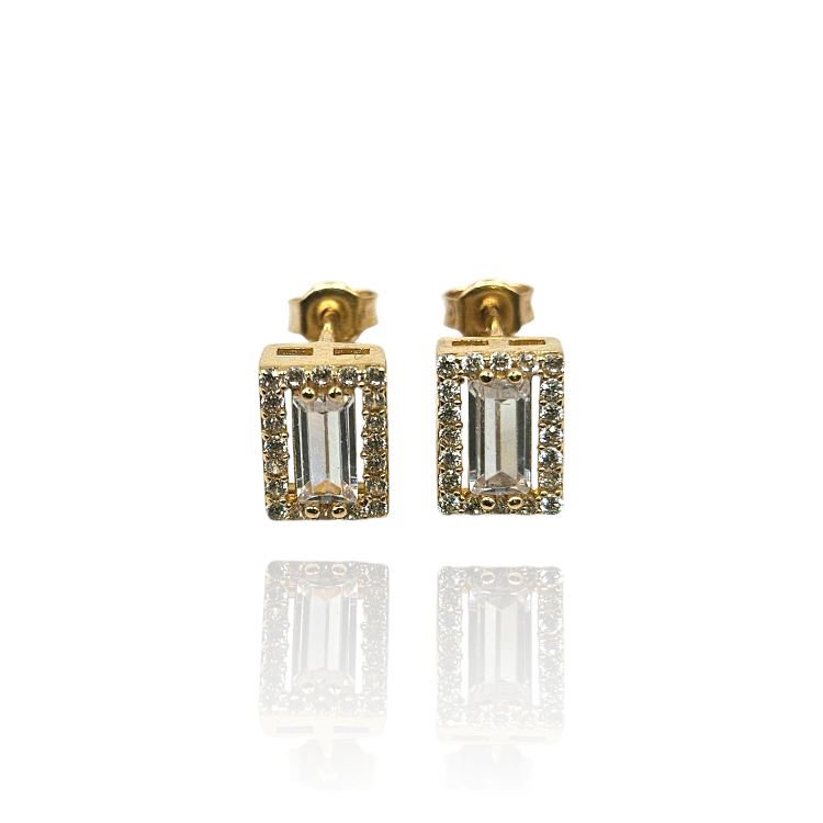 Kolczyki złote – kwadrat cyrkonia – Złoto próba 585