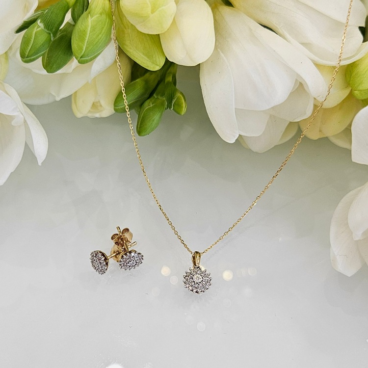 Kolczyki złote – brylanty w kole – Złoto próba 585 - Jubiler Brilliance