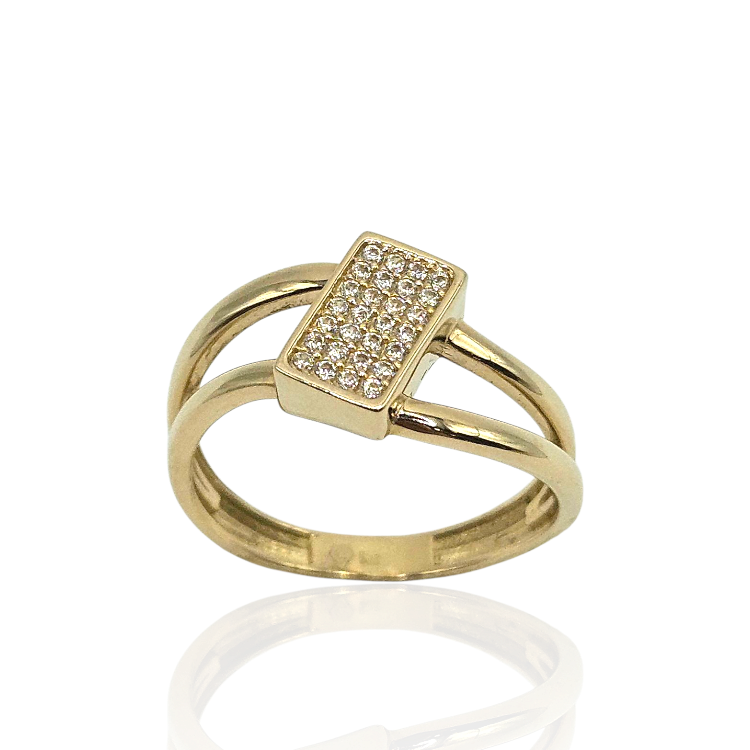 Pierścionek złoty – cyrkonie w kwadracie rozmiar 15 – Złoto próba 585