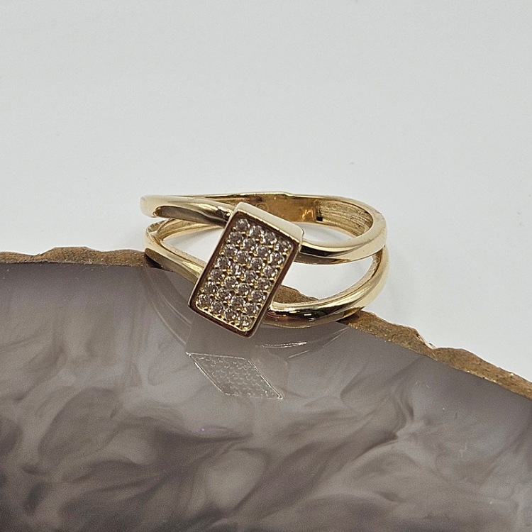 Pierścionek złoty – cyrkonie w kwadracie rozmiar 15 – Złoto próba 585 - Jubiler Brilliance