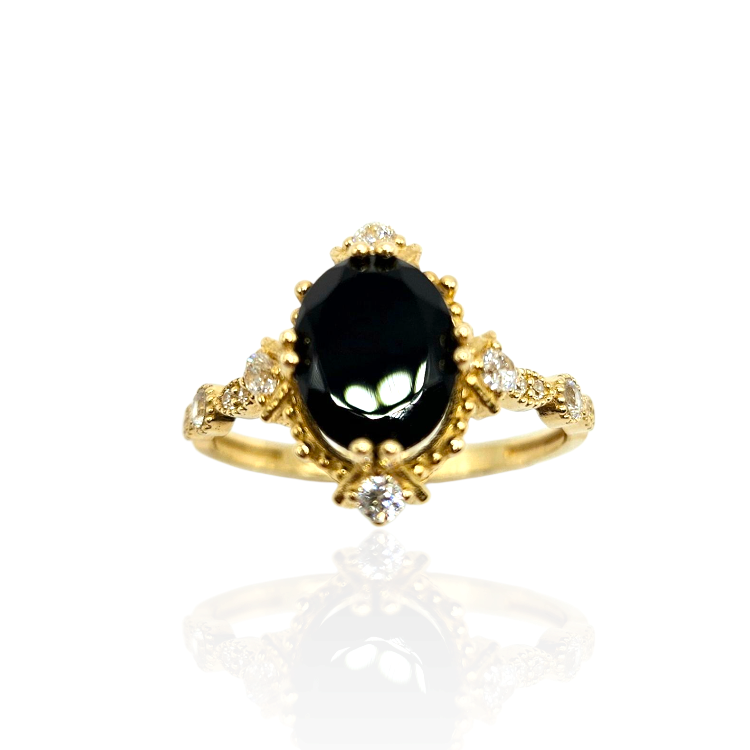 Pierścionek złoty – czarna cyrkonia rozmiar 17 – Złoto próba 585
