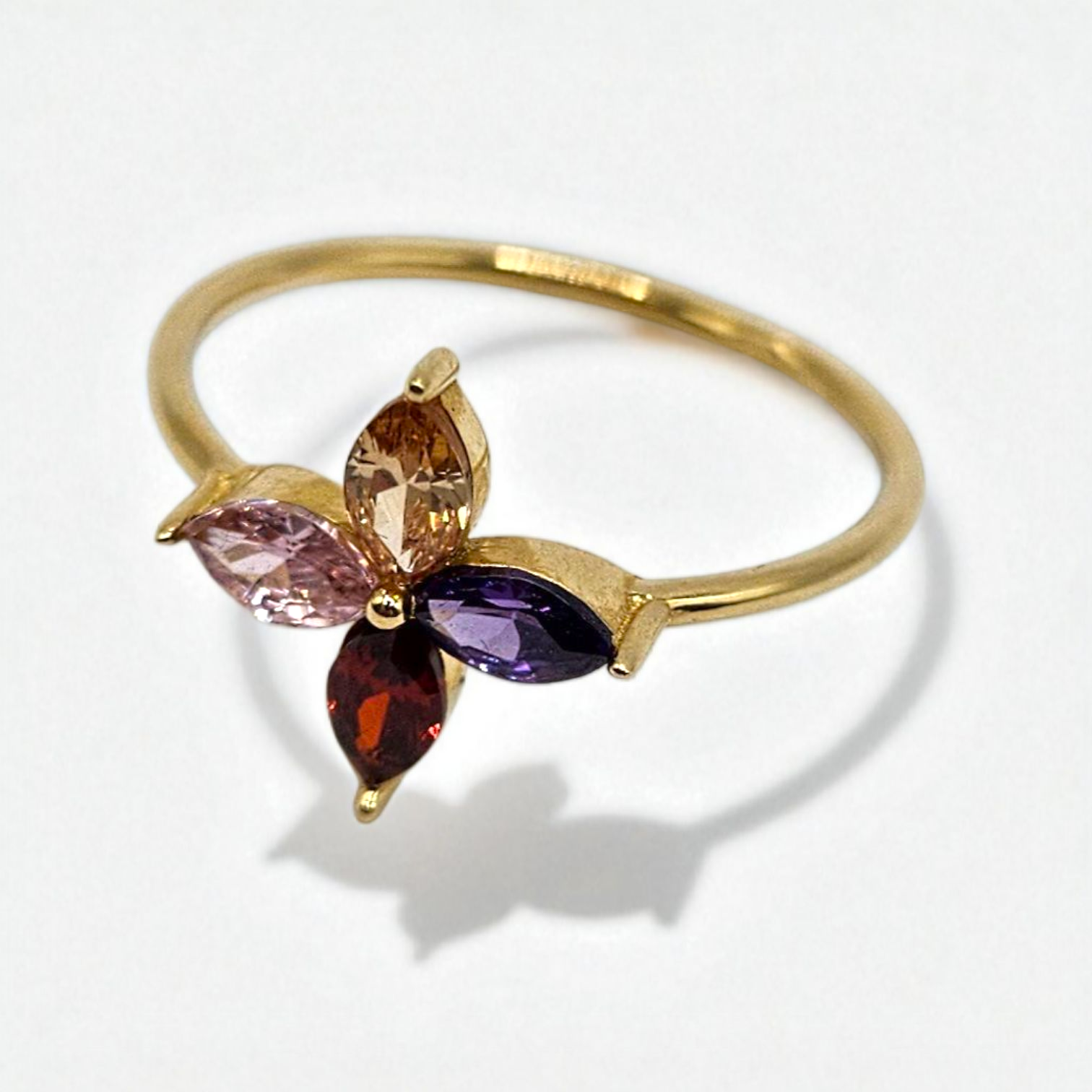 Pierścionek złoty – kolorowe cyrkonie rozmiar 16 – Złoto próba 585