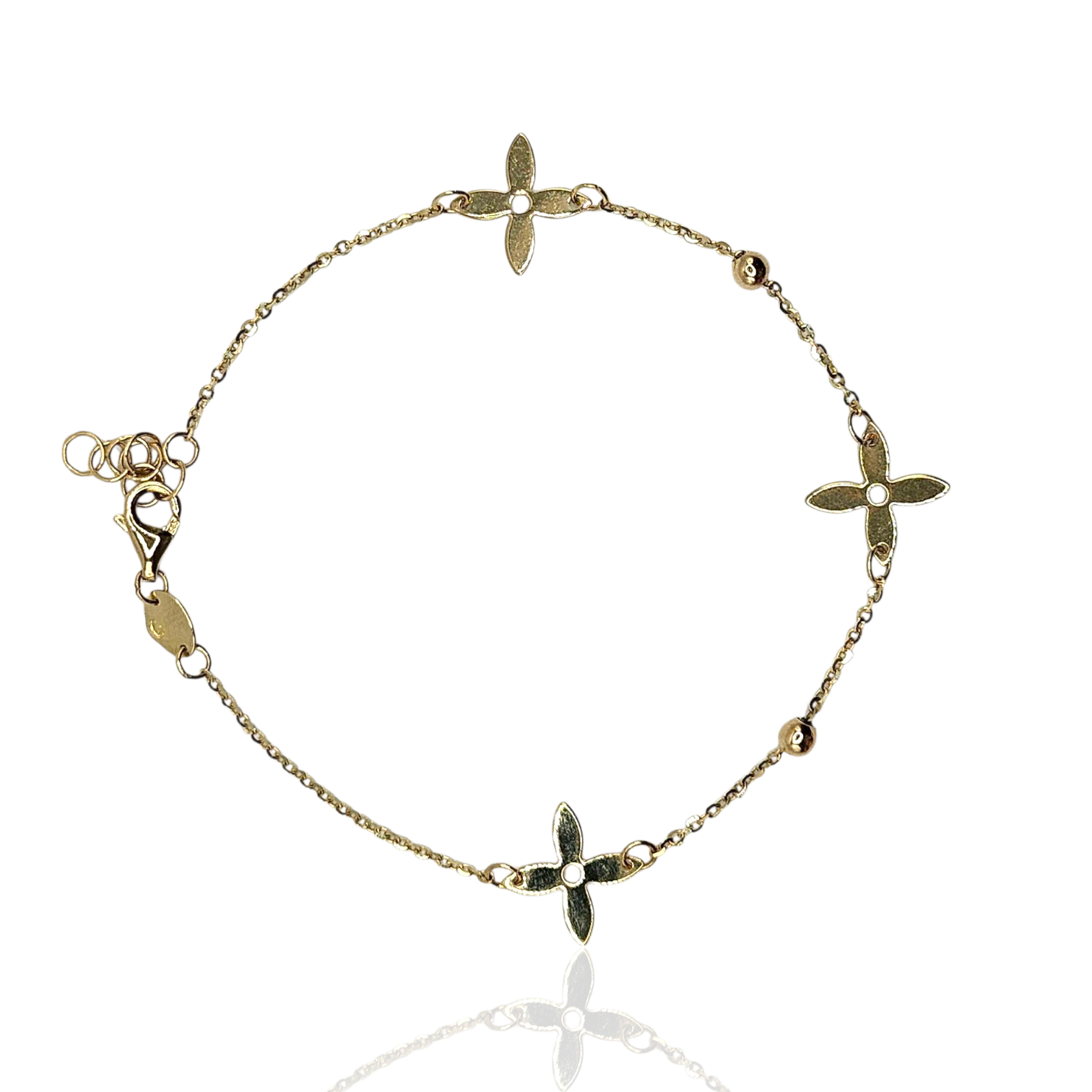 Bransoletka złota – trzy koniczynki – Złoto próba 585