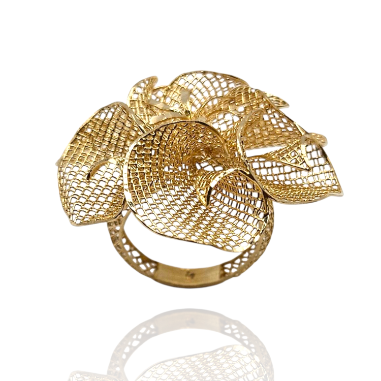 Pierścionek złoty – kwiat ażur rozmiar 12 – Złoto próba 585 - Jubiler Brilliance