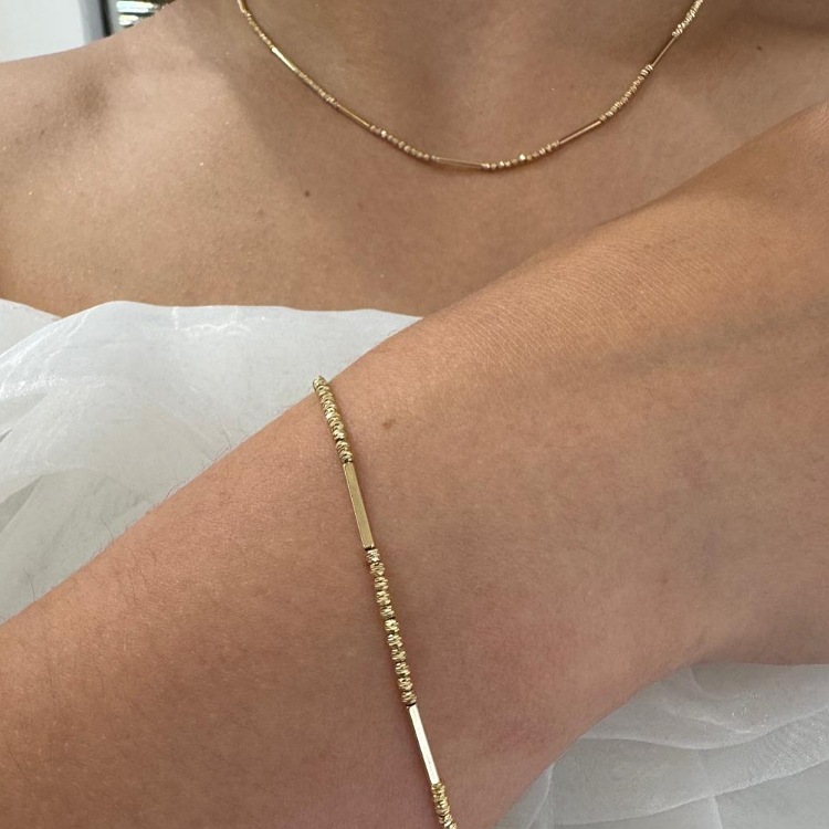 Komplet złoty – kuleczki diamentowane – Złoto próba 585 - Jubiler Brilliance