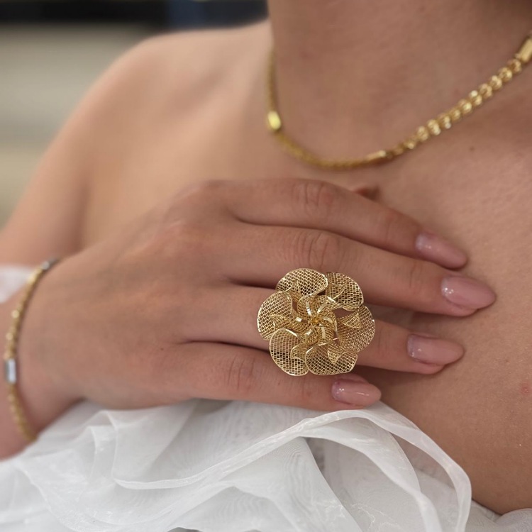 Pierścionek złoty – kwiat ażur rozmiar 12 – Złoto próba 585 - Jubiler Brilliance