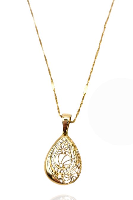 Komplet złoty – ażurowa łezka + łańcuszek- Złoto próba 585