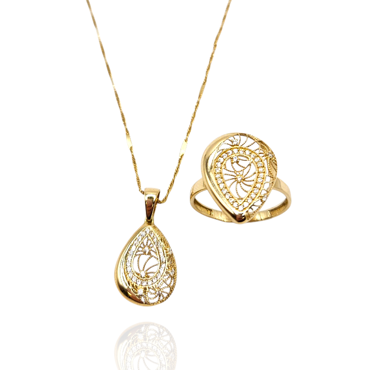 Komplet złoty – ażurowa łezka- Złoto próba 585