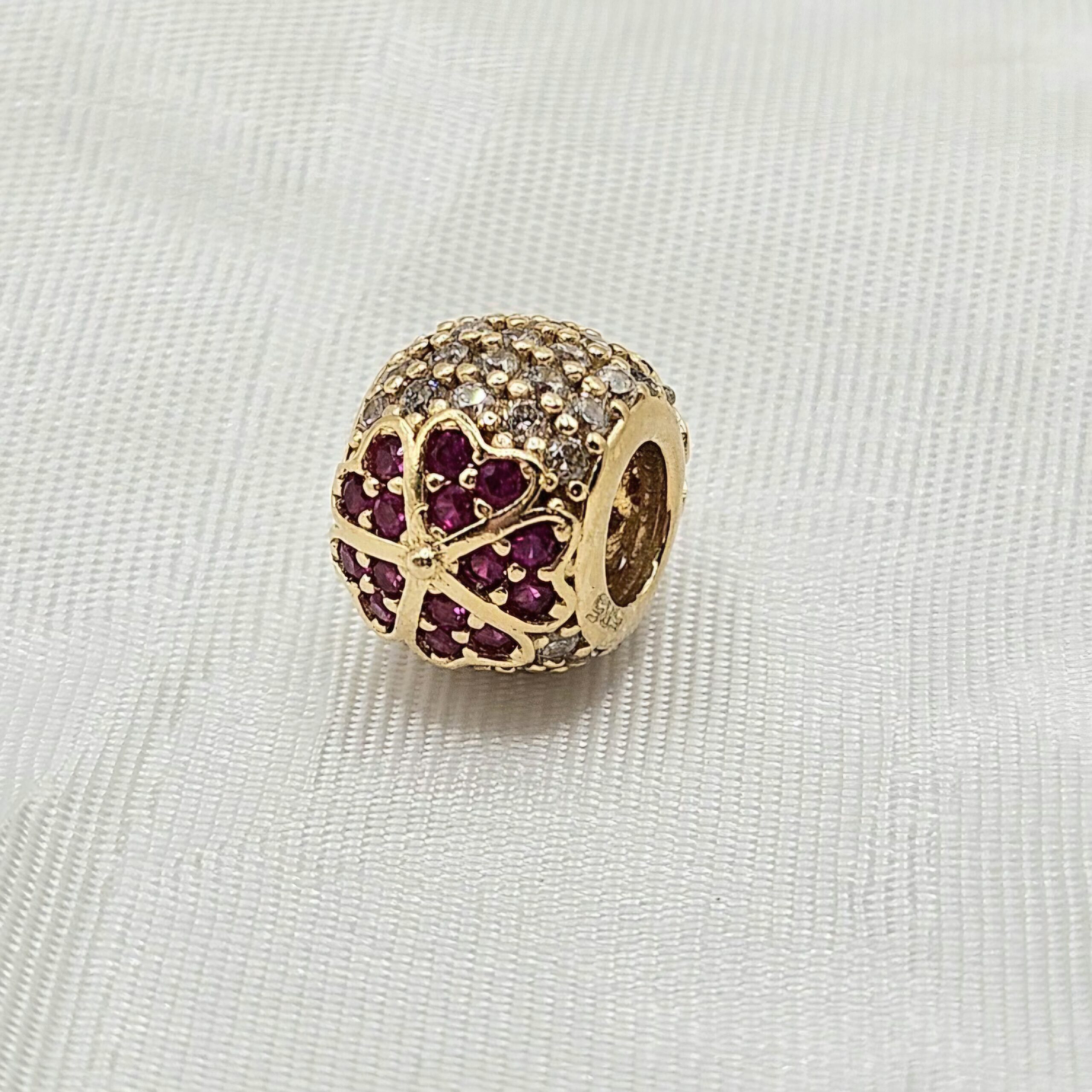 Zawieszka złota – Charms – kulka z różowym kwiatkiem – Złoto próba 585 - Jubiler Brilliance