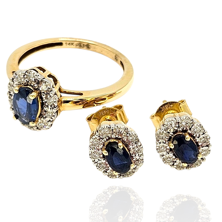 Komplet złoty diamenty –  kolczyki + pierścionek  – Złoto próba 585