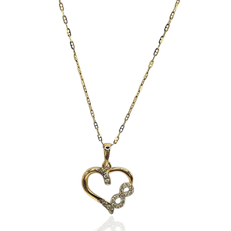 Komplet złoty – serce nieskończoność + łańcuszek  – Złoto próba 585