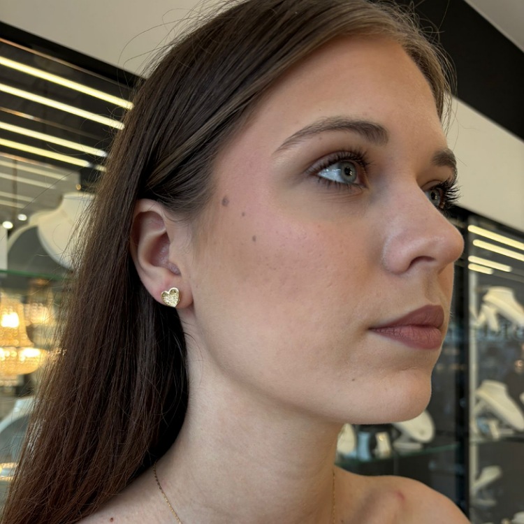 Kolczyki złote – diamentowane serca – Złoto próba 585 - Jubiler Brilliance