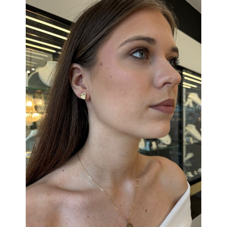 Kolczyki złote – diamentowane serca – Złoto próba 585 - Jubiler Brilliance