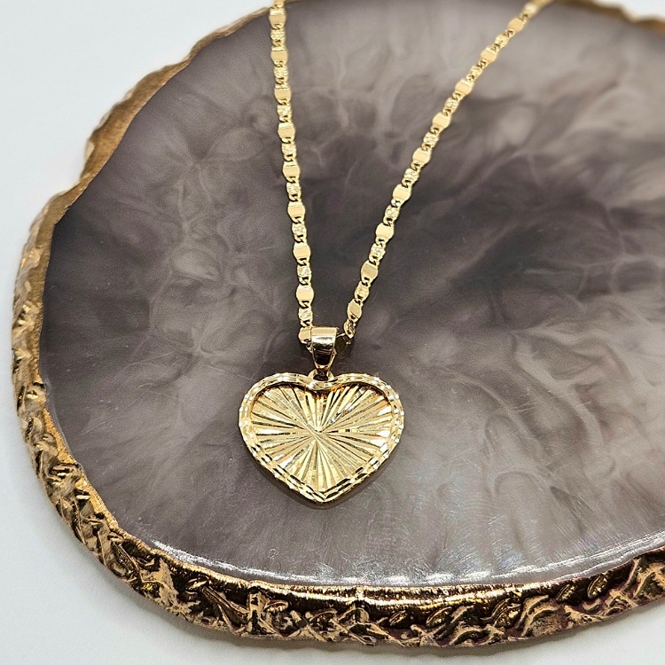 Komplet złoty – serce promienie + łańcuszek – Złoto próba 585 - Jubiler Brilliance