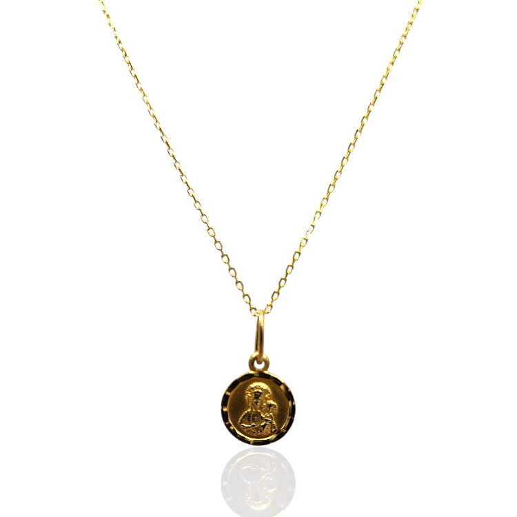 Komplet złoty –  łańcuszek ankier + medalik  – Złoto próba 585
