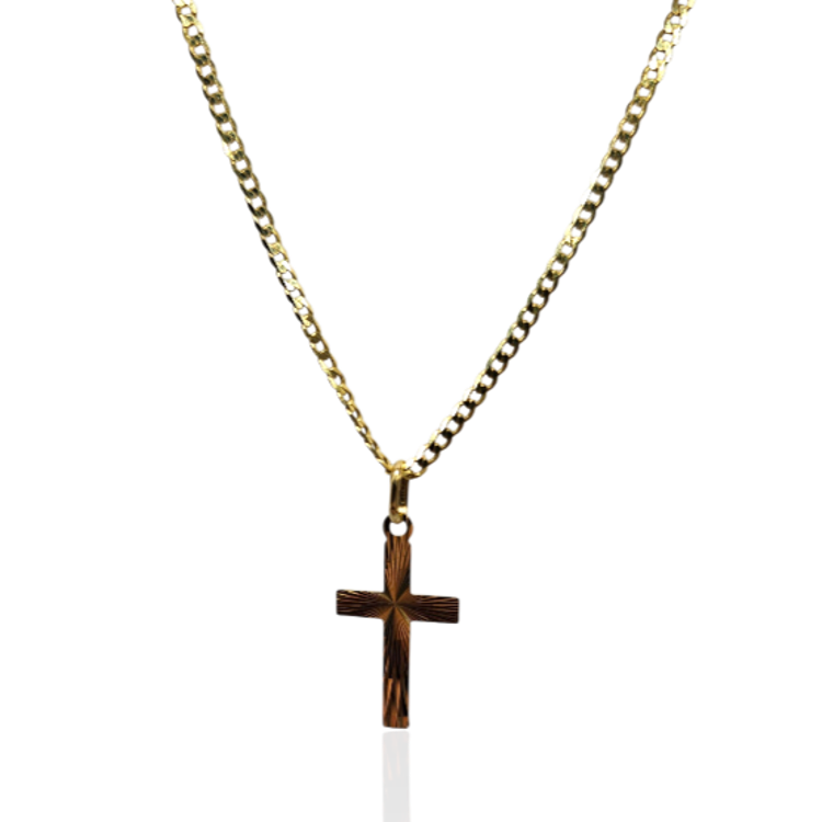 Komplet złoty –  łańcuszek pancerka 50cm + krzyżyk  – Złoto próba 585